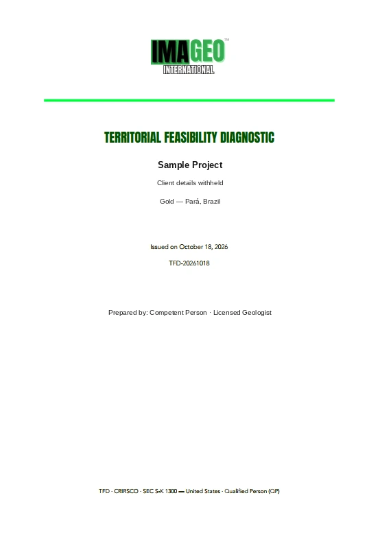 Sample cover of a Territorial Feasibility Diagnostic (TFD)